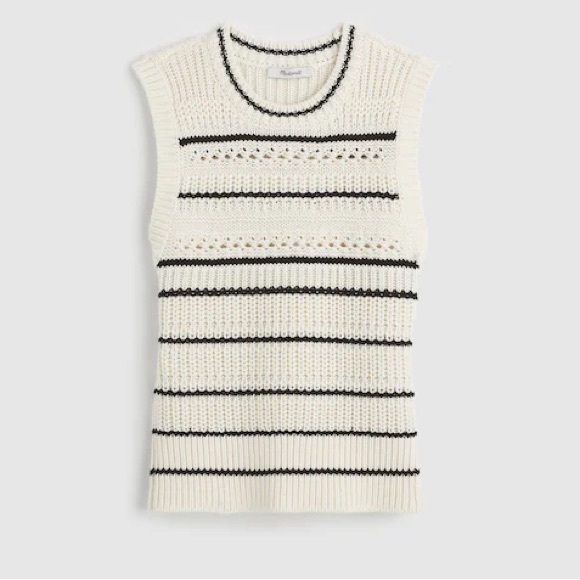 Madewell Sweaters - NWT Madewell Cream and Black Striped Sweater Vest in 100% Cotton XXS